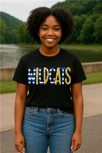 Wildcats Blue and Gold Polka Dot T Shirt