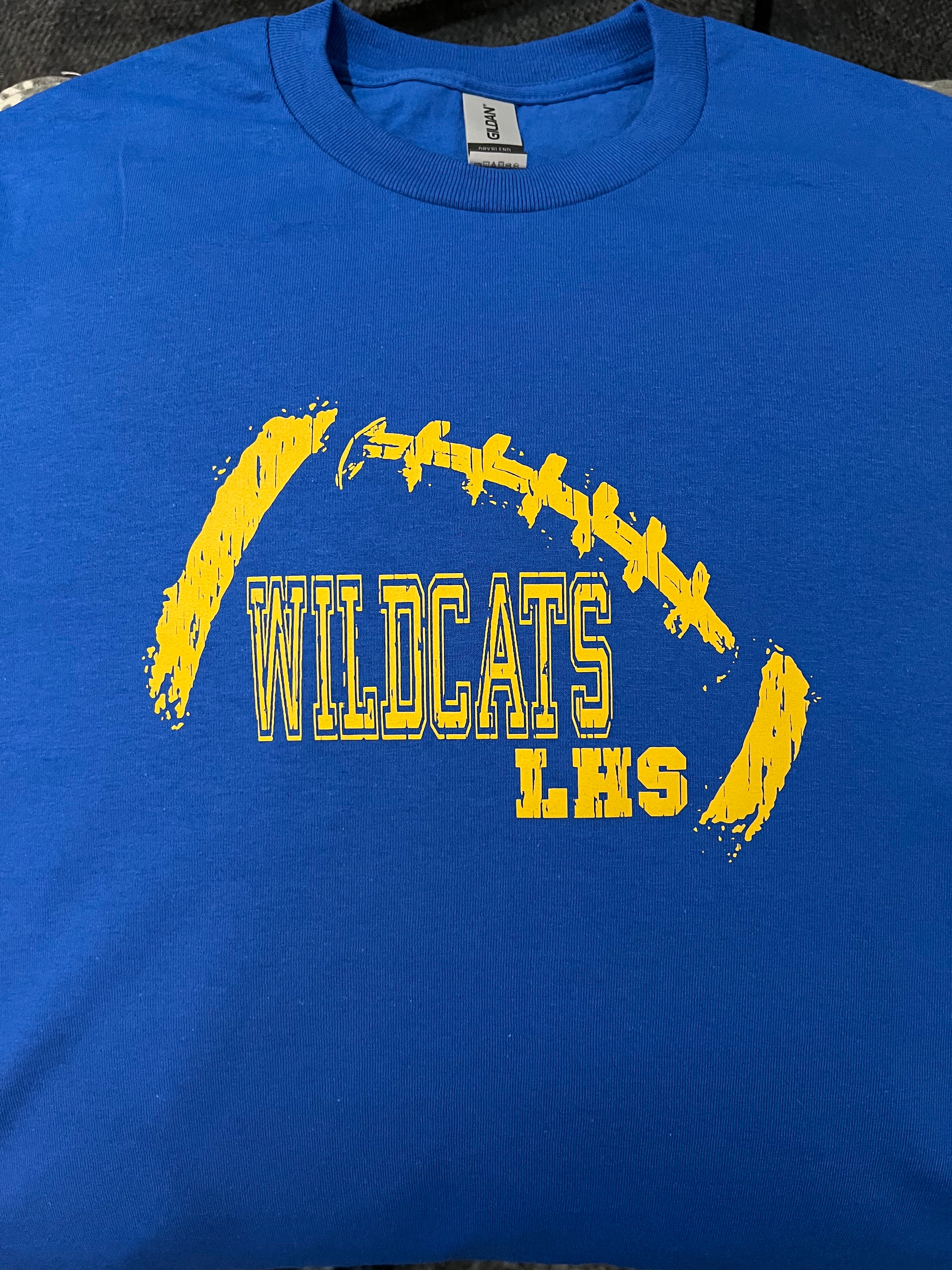Blue and Gold Logan Wildcat Football T Shirt