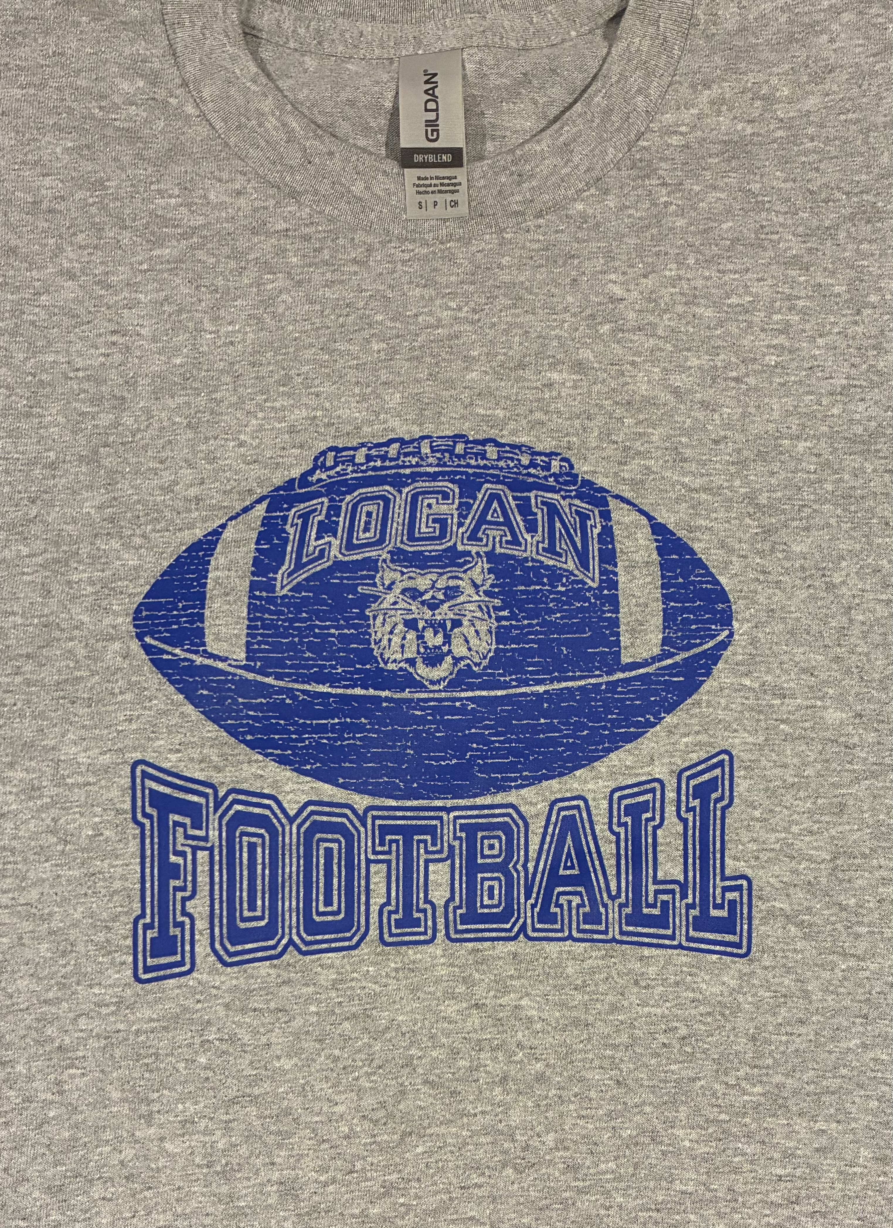 Blue and Grey Logan Wildcat Football T Shirt