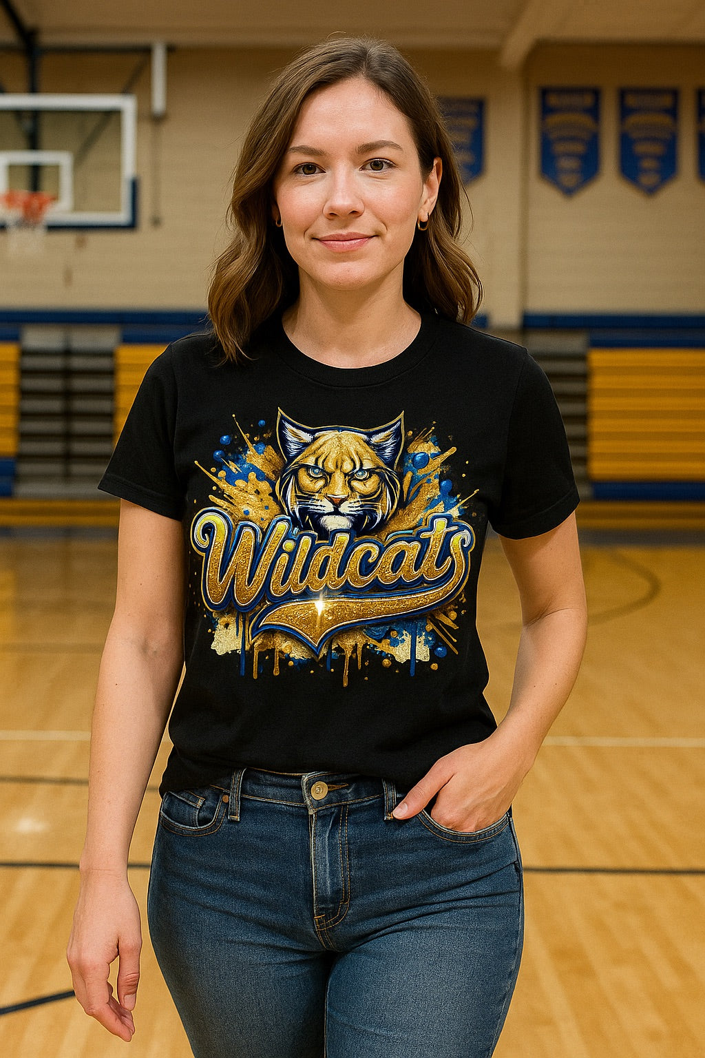 Black Logan Wildcat Paint Splatter T Shirt