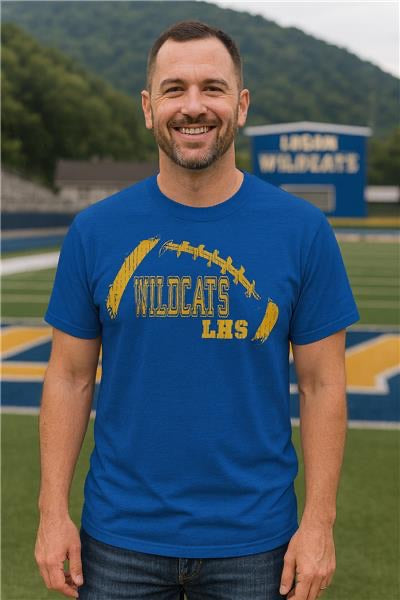 Blue and Gold Logan Wildcat Football T Shirt